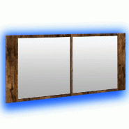 Helloshop26 - Armoire à miroir à LED moderne salle de bain rangement 100 x 12 x 45 cm en bois d'ingénierie chêne fumé 02_0049285 - verre 3000235764774
