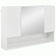 Helloshop26 - Armoire miroir moderne rangement chic salle de bain 80 x 17 x 55 cm en bois d'ingénierie blanc brillant 02_0052861 - blanc Bois massif