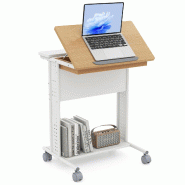 Helloshop26 - Bureau portable roulant 60 x 50 x 75-96 cm avec plateau inclinable 6 niveaux style scandinave en bois naturel 20_0010940 - métal 300022