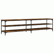 Helloshop26 - Meuble TV chêne fumé 200 x 30 x 50 cm grand espace de rangement design contemporain en bois chêne fumé 02_0048547 - métal 3000235338586