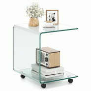 Helloshop26 - Table d'appoint latérale en C 40 x 45 x 48 cm avec espace de rangement roulant et design moderne en verre trempé 20_0018460 - verre 30