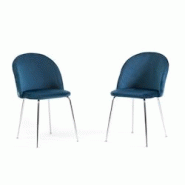 RATTATAN Lot de 2 chaises en velours avec pieds en métal, design élégant pour cuisine, salle à manger, bar ou restaurant – Sara – Bleu/Argent RATTATAN Lot de 2 chaises en velours avec pieds en métal, design élégant pour cuisine, salle à manger, bar ou restaurant – Sara – Bleu/Argent