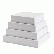 Boite pâtissière en carton blanc - 20x20x5cm - par 50 - contact sec, humide et gras