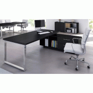 Bureau individuel sur console pied cadre métallique So Flora - 225 x 170 cm, Noyer Naturel, Effet chromé_0