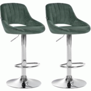 CLP Lot de 2 tabourets de bar Milet velours Vert/Métal chromé - vert textile 324457 CLP Lot de 2 tabourets de bar Milet velours Vert/Métal chromé - vert textile 324457