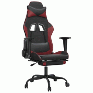 Décoshop26 - Fauteuil de bureau chaise gaming avec coussin lombaire repose-pieds en PVC noir et bordeaux DEC025942 - noir 3000255534951