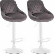 Décoshop26 - Lot de 2 tabourets de bar pivotant hauteur réglable en velours gris surpiqûres décoratives cadre en métal blanc 10_0006318 - blanc m