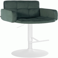 Décoshop26 - Tabouret de bar x1 avec accoudoirs et repose-pieds en velours couleur vert cadre en métal blanc 10_0006523 - blanc métal 3000265620835