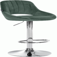 Décoshop26 - Tabouret de bar x1 réglable en hauteur en velours vert dossier ajouré et pied métal chromé 10_0005733 - métal 3000265186027