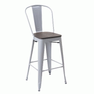 Mendler Tabouret de bar HWC-A73 avec assise en bois, chaise de bar, tabouret de comptoir avec dossier, métal design industriel ~ gris - gris Bois mas