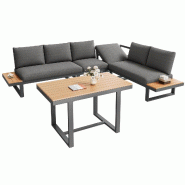 Merax ensemble repas de jardin, 6 personnes, réglable, gris - beige multi-matériau N634P0004S