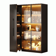 Merax Vitrine en verre LED 110 × 35 × 160 cm, vitrine avec étagère coulissante, bibliothèque et meuble de rangement, armoire haute noire - noir m