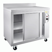 Meuble bas inox chauffant 1200x600 mm adossé sur roulettes PREMIUM - GOLDINOX - gris inox 3701770819706