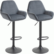 Décoshop26 - Lot de 2 tabourets de bar repose-pieds en forme d'arc en métal noir assise en velours gris foncé 10_0004034 - gris métal 3000251903577
