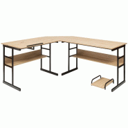 Helloshop26 - Bureau d'angle en forme de l 170 x 150 x 75 cm ajustable avec 2 étagères ouvertes design moderne en bois métal naturel 20_0010847 - v