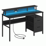 Helloshop26 - Bureau gaming avec lumières led et multiprise 55 x 135 x 90 cm bureau informatique avec support d'écran table avec 12_0004636 - Bois m