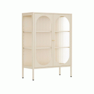 Oviala Business Buffet moderne 2 portes 80 cm en métal et verre écru - blanc acier 113968