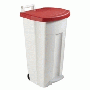 Poubelle mobile à pédale 90 litres Corps blanc / Couvercle rouge Poubelle mobile à pédale 90 litres Corps blanc / Couvercle rouge