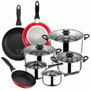 San Ignacio - Batterie de cuisine Cassel 16/18/20/24 cm en acier inoxydable avec jeu de 3 poêles 16/20/24 cm en aluminium pressé, induction - PK7057