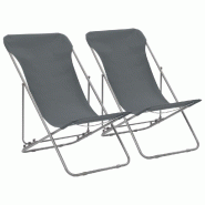 VidaXL Chaises De Plage Pliables Lot De 2 Acier Et Tissu Oxford Gris - gris 44361