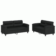 VidaXL Ensemble de canapés 2 pcs avec coussins Noir Similicuir Modèle Oermontis - 3202362