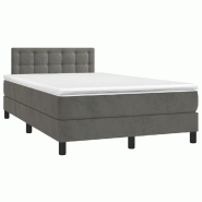 Décoshop26 - Cadre de lit LED avec sommier tête de lit matelas surmatelas 120x200 cm tissu velours gris foncé TDL0207730 - gris 3001226288002