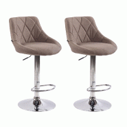 Décoshop26 - Lot de 2 tabourets de bar pivotant hauteur réglable en tissu taupe surpiqûres décoratives cadre en métal chromé 10_0006080 - métal