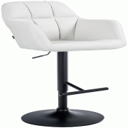Décoshop26 - Tabouret de bar chaise haute x1 fonction rotation 360° en PVC blanc avec coutures décoratives piètement métal noir 10_0005261 - blan