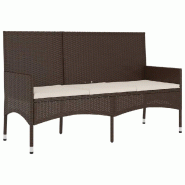 Helloshop26 - Banc de jardin meuble de patio d'extérieur terrasse à 3 places avec coussins 140 x 51 x 85 cm marron résine tressée 02_0011790 - mar