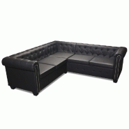 Helloshop26 - Canapé d'angle chesterfield 5 places cuir synthétique noir 02_0019699 - noir Bois massif 3001015688006