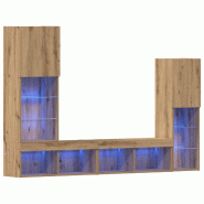 Helloshop26 - Meuble TV mural moderne 190,5 x 30 x 132 cm avec éclairage LED ambiance cosy en bois d'ingénierie chêne artisanal 02_0055928 - Bois m