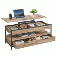Helloshop26 - Table basse de salon avec plateau 50 x 120 cm relevable tiroirs de rangement avec rangement ouvert et compartiment 12_0007482 - vert mé