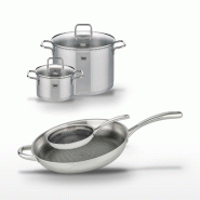 Lot 2 Faitouts 20cm & 26cm et 2 Poêles 24cm & 32cm Elo Relief Evolution - gris inox 3176239957198