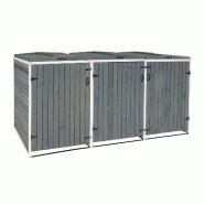 Mendler Habillage XL pour 3/6 poubelles HWC-H74, Box pour poubelles, extensible 126x238x98cm bois MVG ~ gris-blanc - gris Bois massif 80478+80479+8047