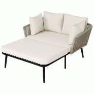 Merax salon de jardin, canapé 2 places avec coussins et tressage corde, extérieur, beige - beige métal 3171412AAK