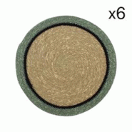 Now's Home - Lot De 6 Sets De Table D38cm En Jonc De Mer Naturel Et Vert Iris - 3256390251776 Now's Home - Lot De 6 Sets De Table D38cm En Jonc De Mer Naturel Et Vert Iris - 3256390251776