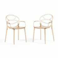 RATTATAN Lot 2 chaises empilables, polycarbonate avec accoudoirs, pieds antidérapants, design moderne, salle à manger, bars, restaurants – Charlot_0