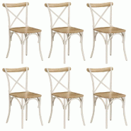 VidaXL Chaises à Dossier Croisé Lot De 6 Blanc Bois De Manguier Massif - blanc 278772