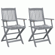 VidaXL Chaises Pliables D Extérieur Lot De 2 Et Coussins Bois D Acacia - gris 3064496