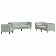 VidaXL Ensemble de canapé Chesterfield et traversins 3 pcs gris clair Modèle Tervélis - 3209281