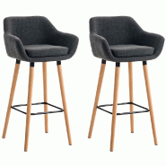 Décoshop26 - Lot de 2 tabourets de bar design et confortable en tissu gris foncé avec accoudoirs et repose-pieds 10_0000274 - gris 3000861869607