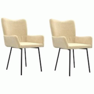 Décoshop26 - Set de 2 chaises de salle à manger accoudoirs en tissu velours crème pieds en métal DEC025508 - 3000255287642 Décoshop26 - Set de 2 chaises de salle à manger accoudoirs en tissu velours crème pieds en métal DEC025508 - 3000255287642