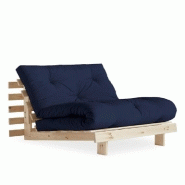 FAUTEUIL CONVERTIBLE FUTON ROOTS PIN NATUREL COLORIS BLEU MARINE COUCHAGE 90 X 200 CM.