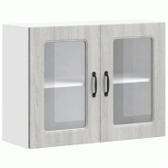 Helloshop26 - Armoire murale de cuisine avec porte vitrée pratique 80 x 31 x 60 cm en bois d'ingénierie gris sonoma 02_0050018 - gris verre 30002361