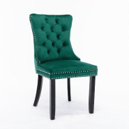 Merax Ensemble de 2 chaises rembourrées , chaise de salle à manger en velours, velours vert + pieds en bois d'hévéa noir, avec coutures boutonnée