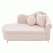 Merax méridienne multifonction 134 cm avec rangement, tissu teddy, coussins lombaire et cervical, rose clair - gris N887P389247B