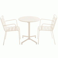 Oviala Business Ensemble table de jardin et 2 fauteuils en métal ivoire - blanc acier 114719