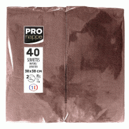 Pronappe - Réf.SV623911I - Carton de 1200 Serviettes ouate 2 plis - papier micro gaufré - pliées 1/8 - 38x38 cm - 30 paquets de 40 serviettes Choco