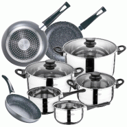 San Ignacio - Batterie de cuisine Toledo 5 marmites avec couvercles et ensemble de 3 poêles Soul Marble 16/20/24cm acier inoxydable/aluminium embouti