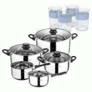 BERGNER - Batterie de cuisine 8 pcs 16/18/20/24/28cm en acier inoxydable compatible induction avec jeu de 4 verres 0,5 L NOIA - multi-matériau PK9124